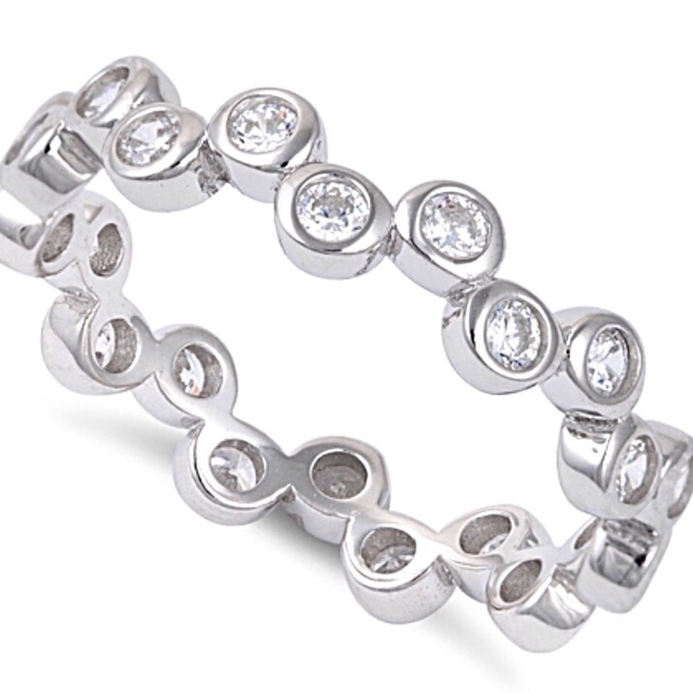 Solid 925 Silver CZ Bubble Ring - Picture 2 of 5